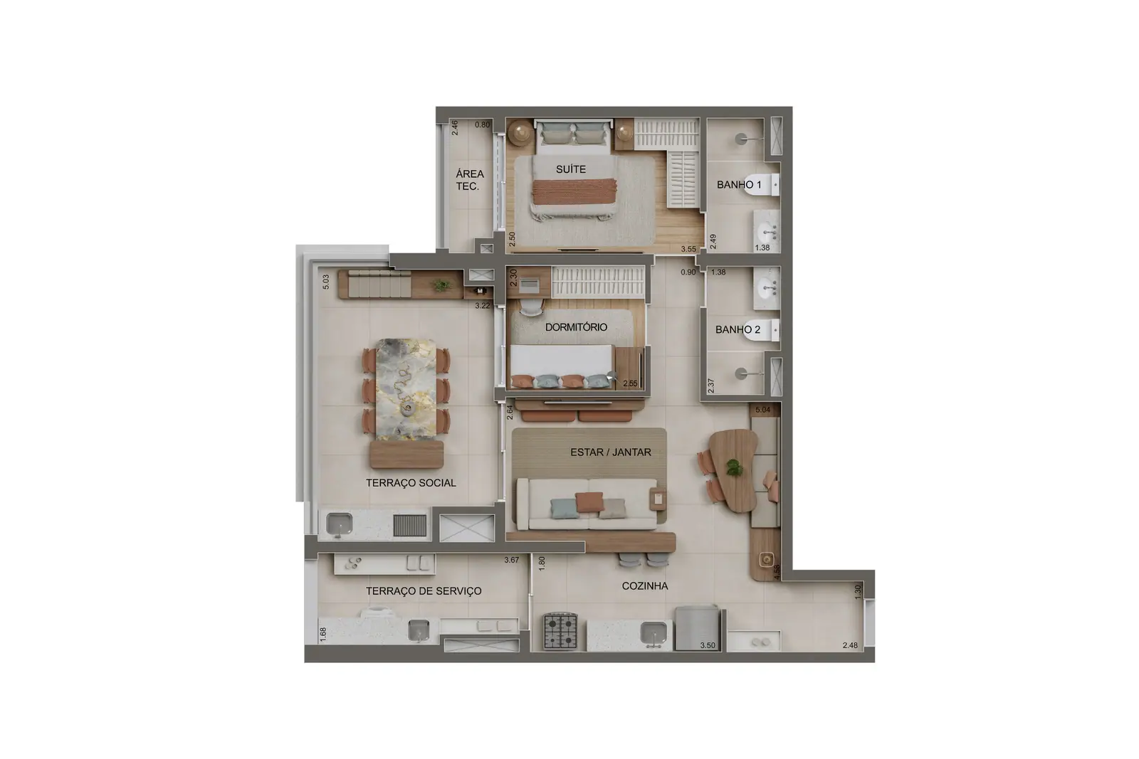 83m² | 2 Dorms. (1 suíte) · Perspectiva artística