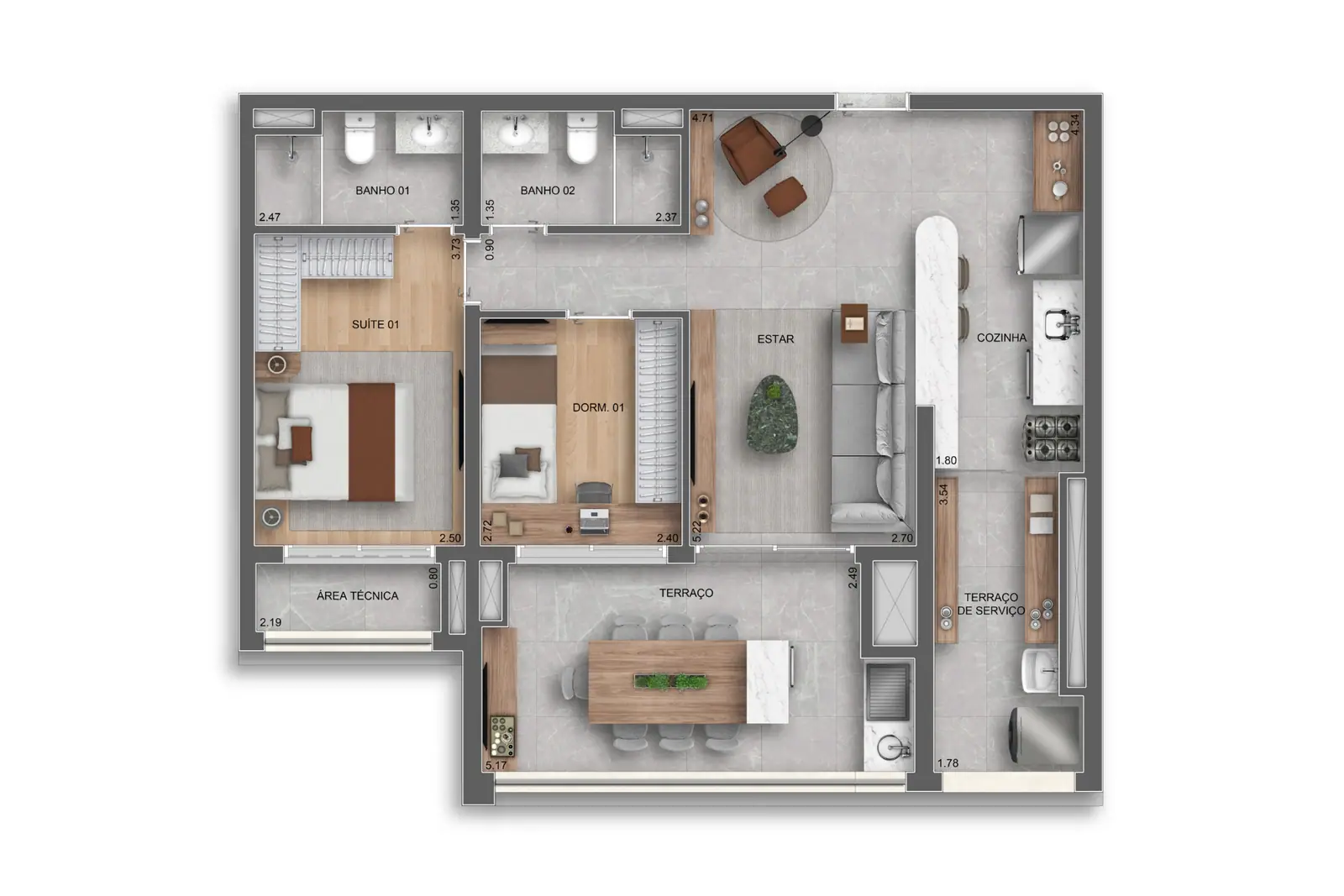 80m² | 2 Dorms (1 suíte) · Perspectiva artística