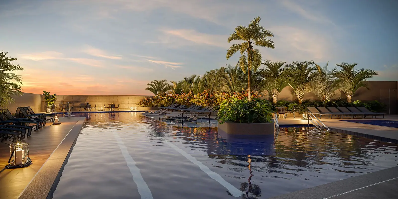 Piscina Adulto com raia de 25m c/ deck molhado · Perspectiva artística