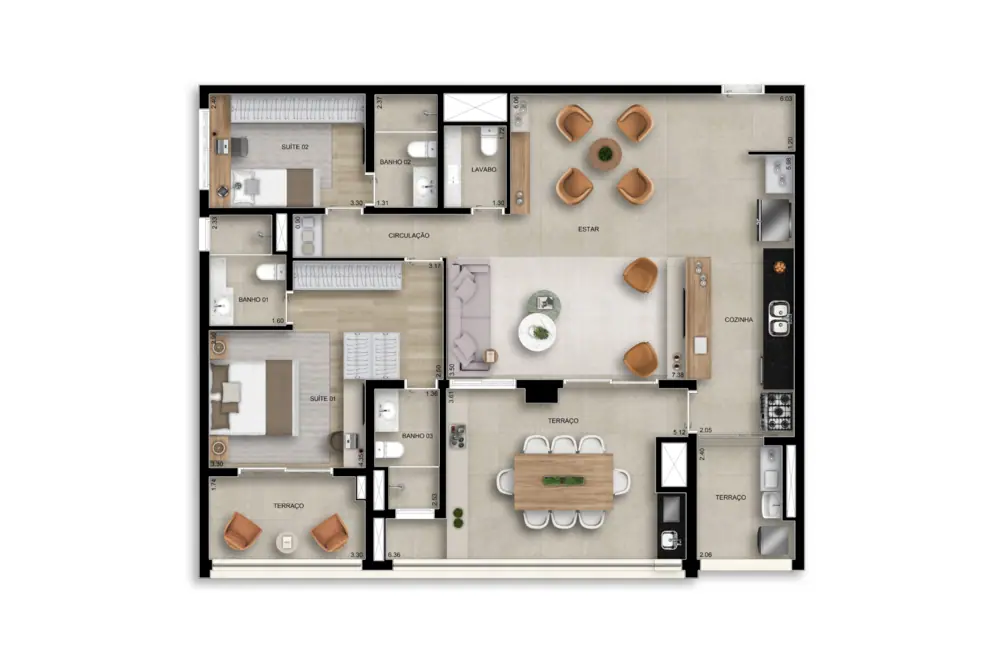 129m² | 02 suítes - Opção ampliado c/lavabo · Perspectiva artística