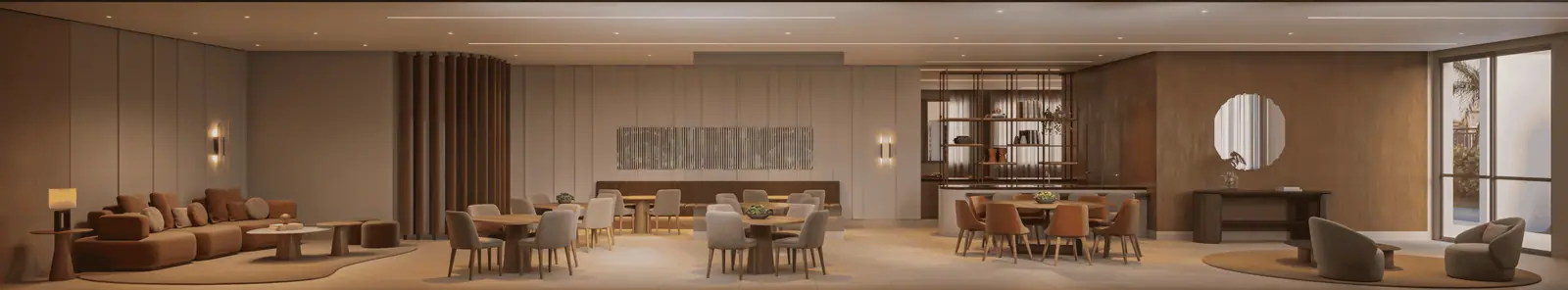 Salão de festas com 144m² · Perspectiva artística