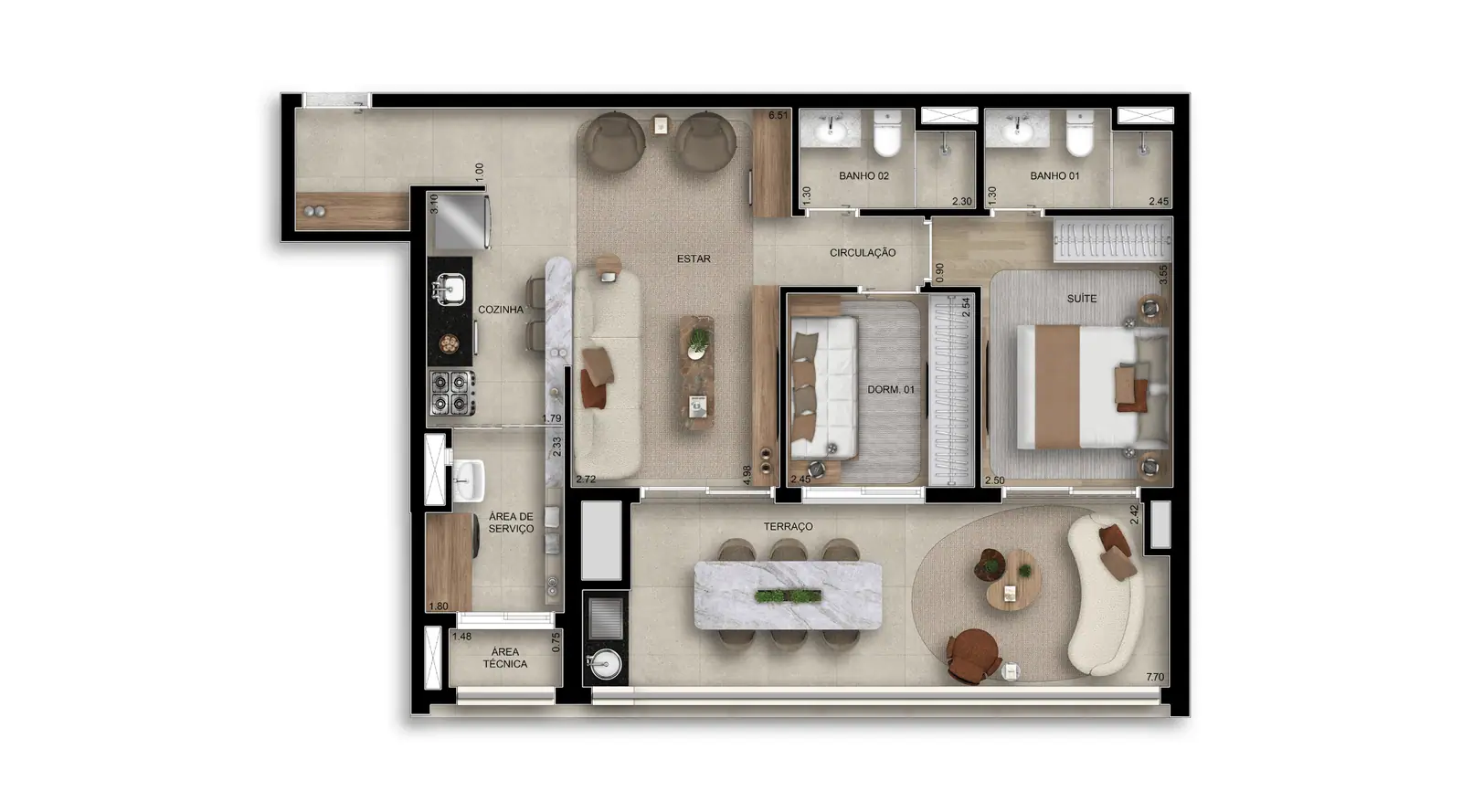 83m² | 2 dorms c/ 1 suíte · Perspectiva artística