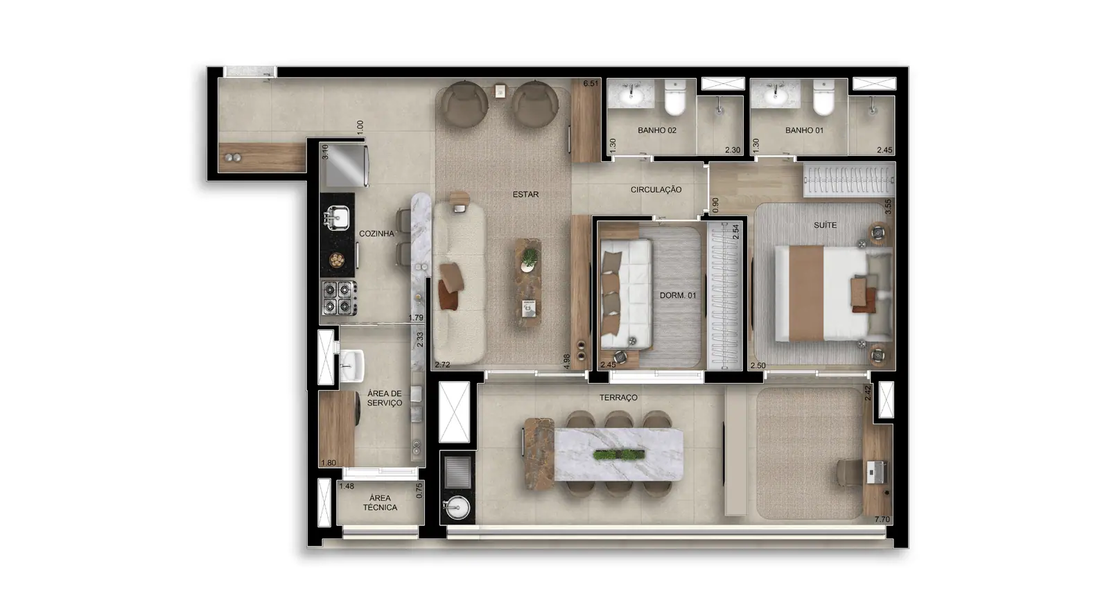 83m² I 2 Dorms (1 suíte) · Perspectiva artística