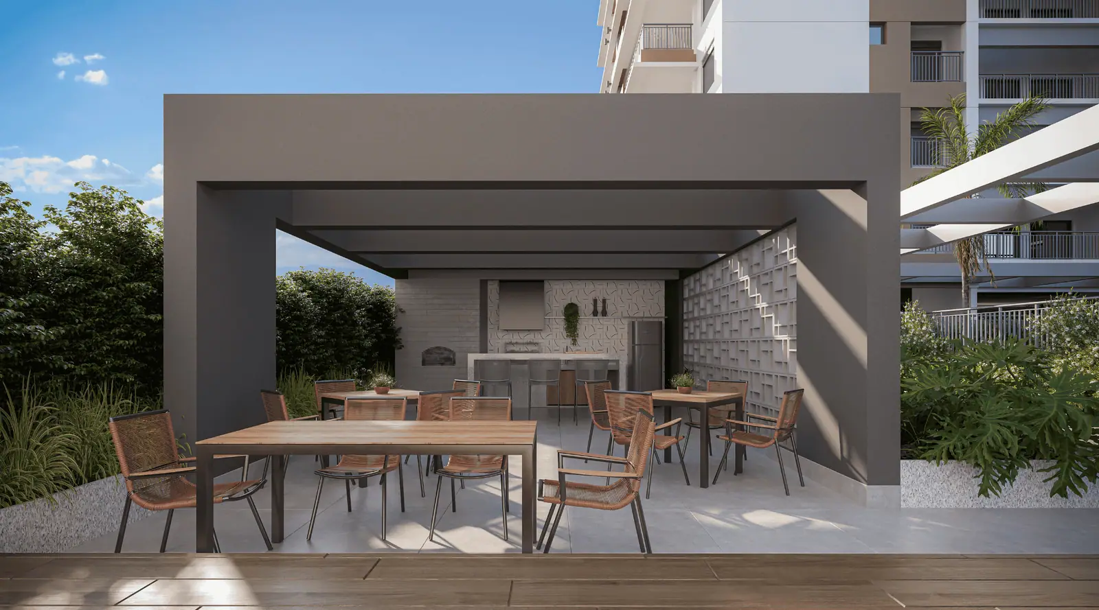Churrasqueira com forno para pizza · Perspectiva artística