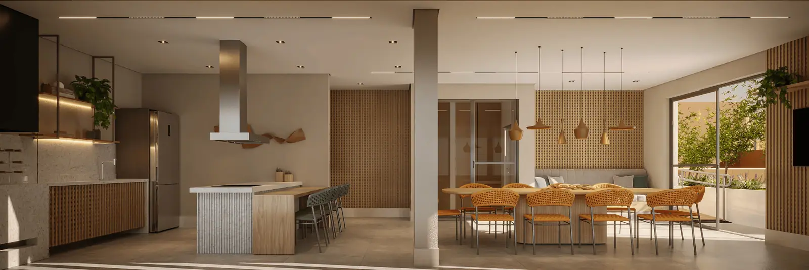 Espaço família com churrasqueira e spa · Perspectiva artística