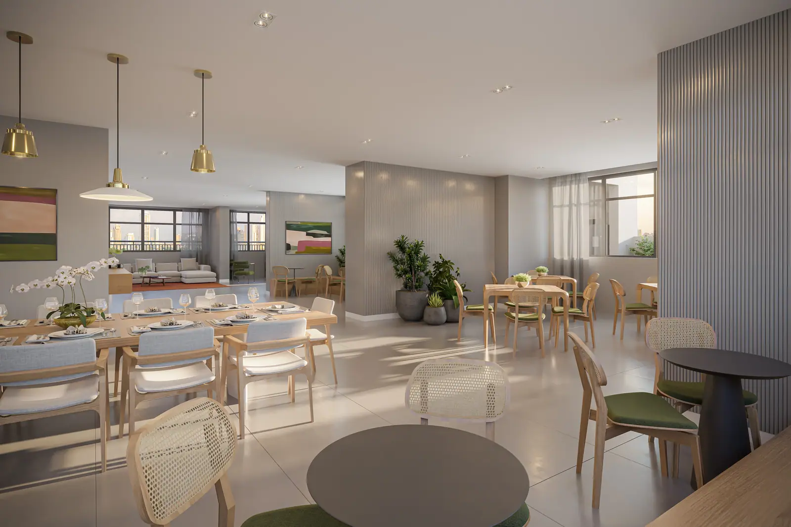 Salão de festas com 203m² - Área exclusiva do residencial · Perspectiva artística