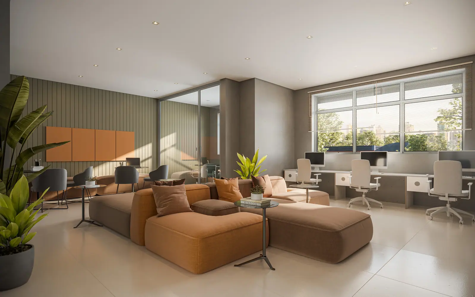 Coworking - Área exclusiva do residencial · Perspectiva artística
