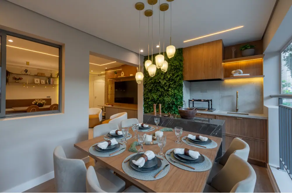 Terraço com churrasqueira a carvão do apto. de 88m² - Opção ampliada · Foto do decorado