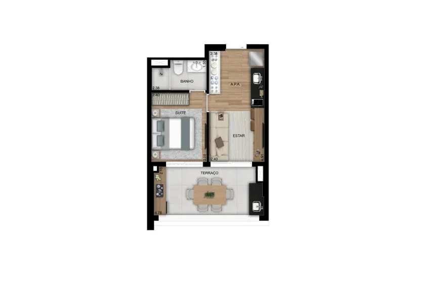 1 suíte - 37m² - Torre 1, Final 2 · Perspectiva artística