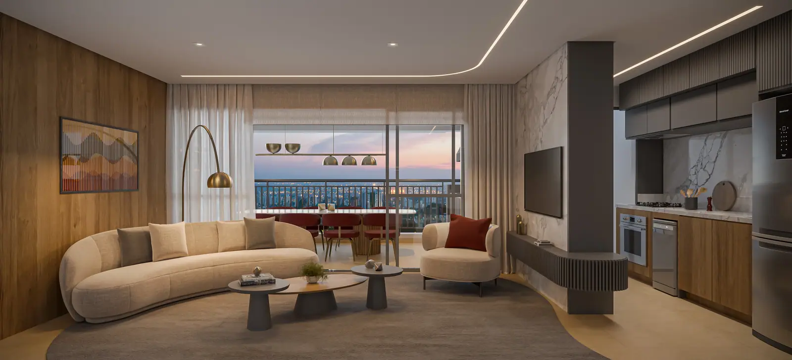 Living do apto. de 2 suítes - Opção ampliada - 97m² - Torre 2 · Perspectiva artística