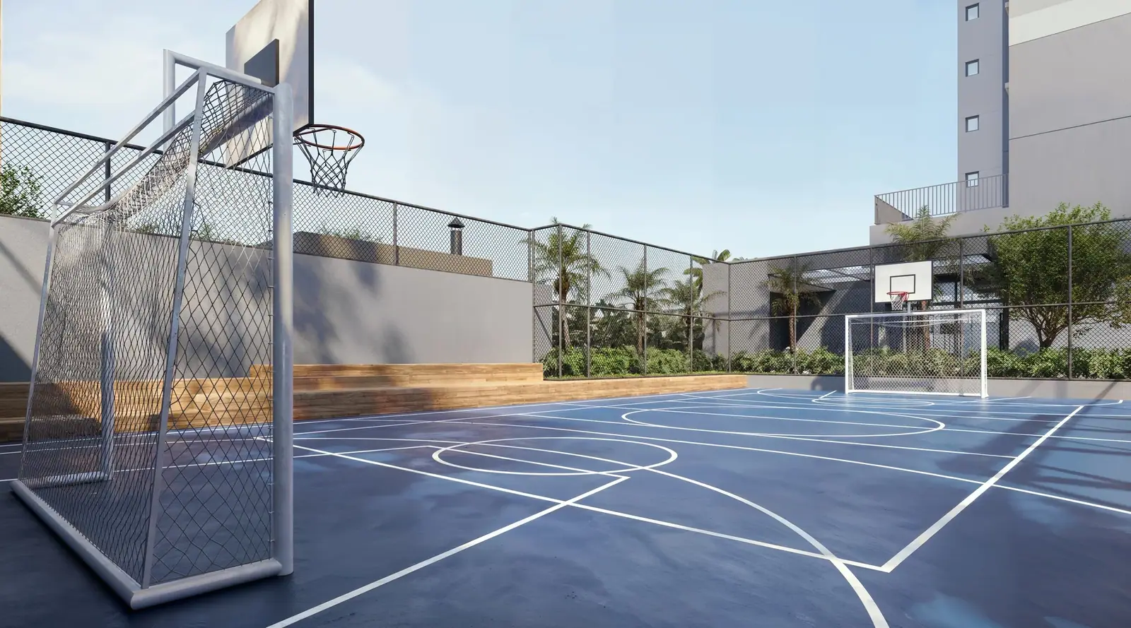 Quadra recreativa c/ marcação para pickleball · Perspectiva artística