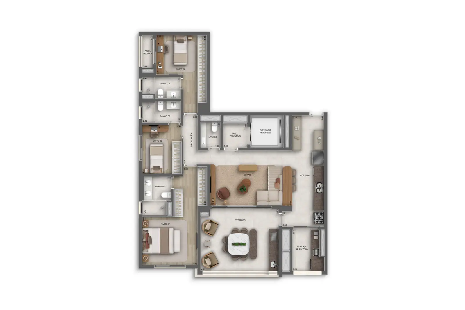 135m² | 3 suítes · Perspectiva artística