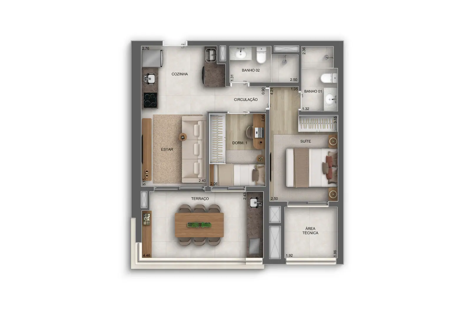 61m² | 2 Dorms. (1 suíte) · Perspectiva artística