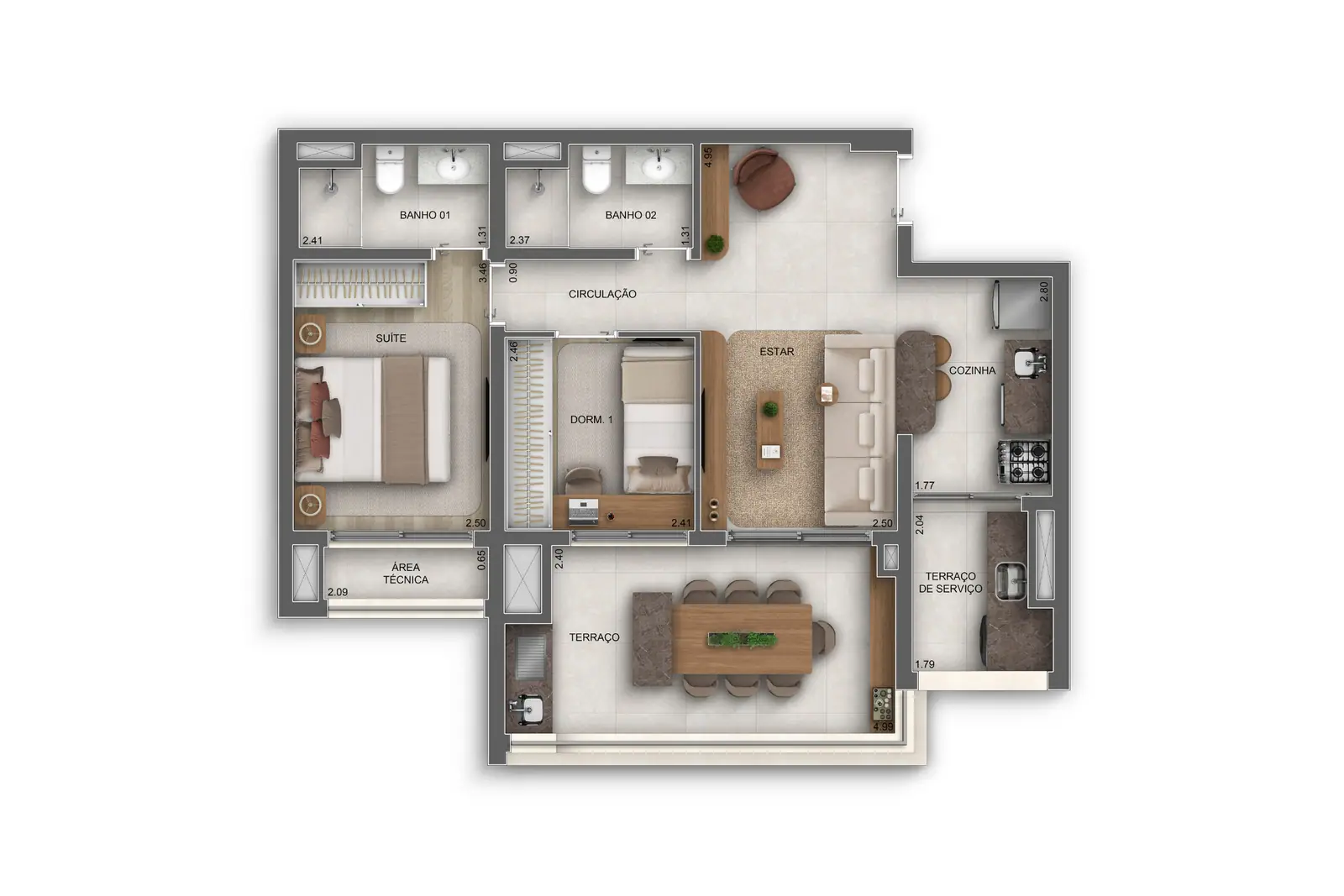 69m² | 2 Dorms. (1 suíte) · Perspectiva artística