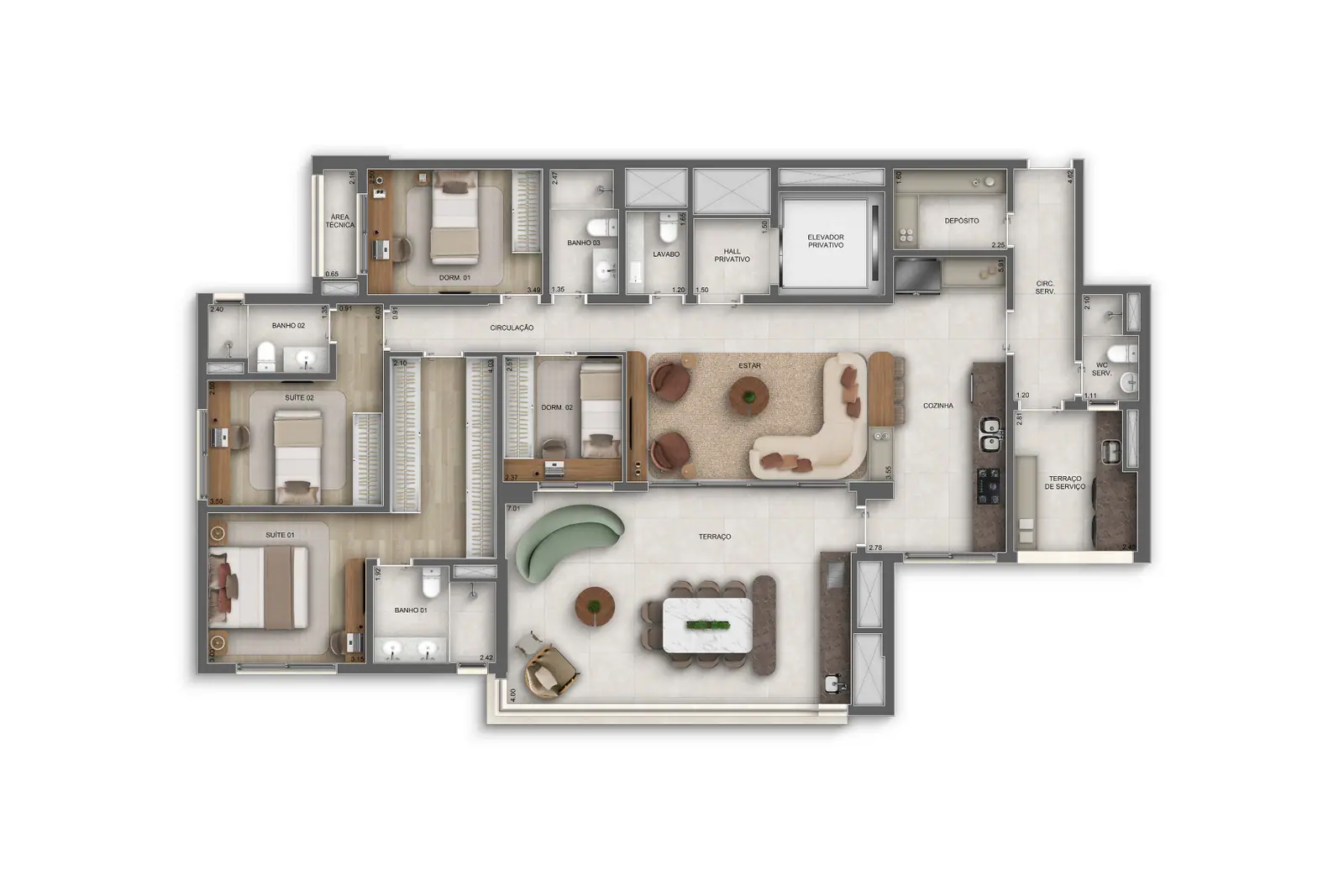 171m² | 4 Dorms. (2 suítes) · Perspectiva artística