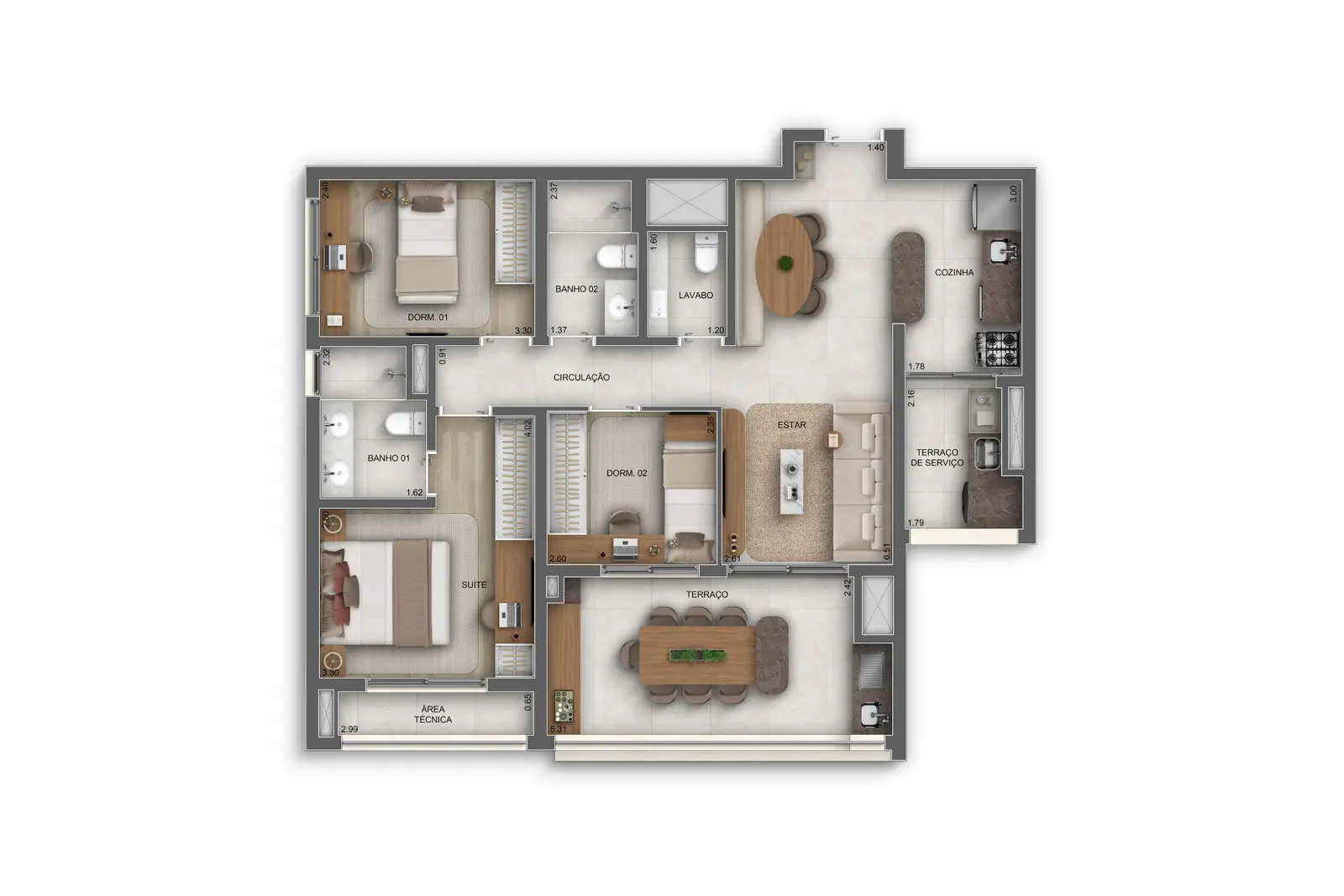93m² | 3 Dorms. (1 suíte) · Perspectiva artística