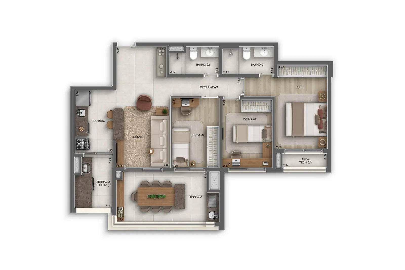 88m² | 3 Dorms. (1 suíte) · Perspectiva artística