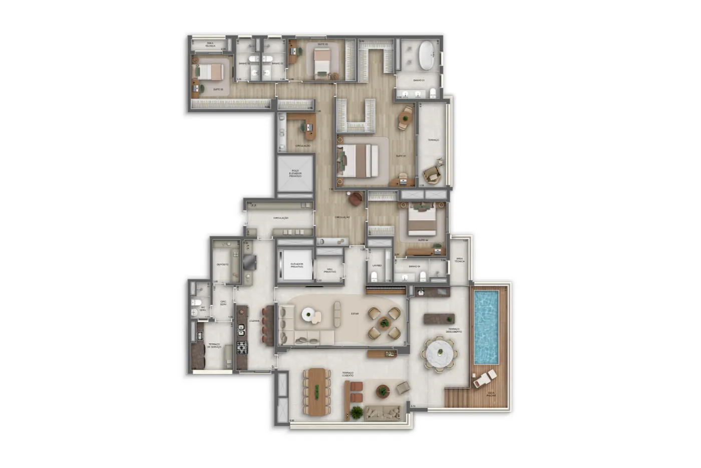 Penthouse 4 suítes | 311m² · Perspectiva artística