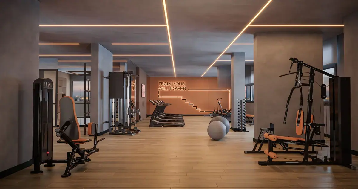 Fitness com 173m² · Perspectiva artística