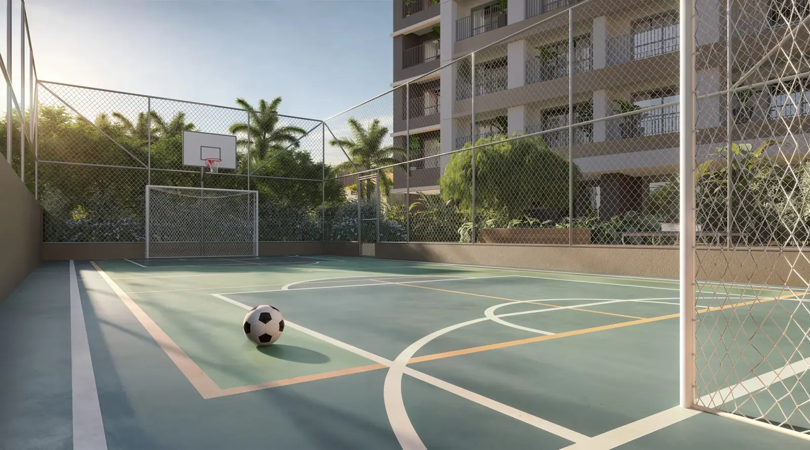 Quadra recreativa c/ marcação para pickleball · Perspectiva artística