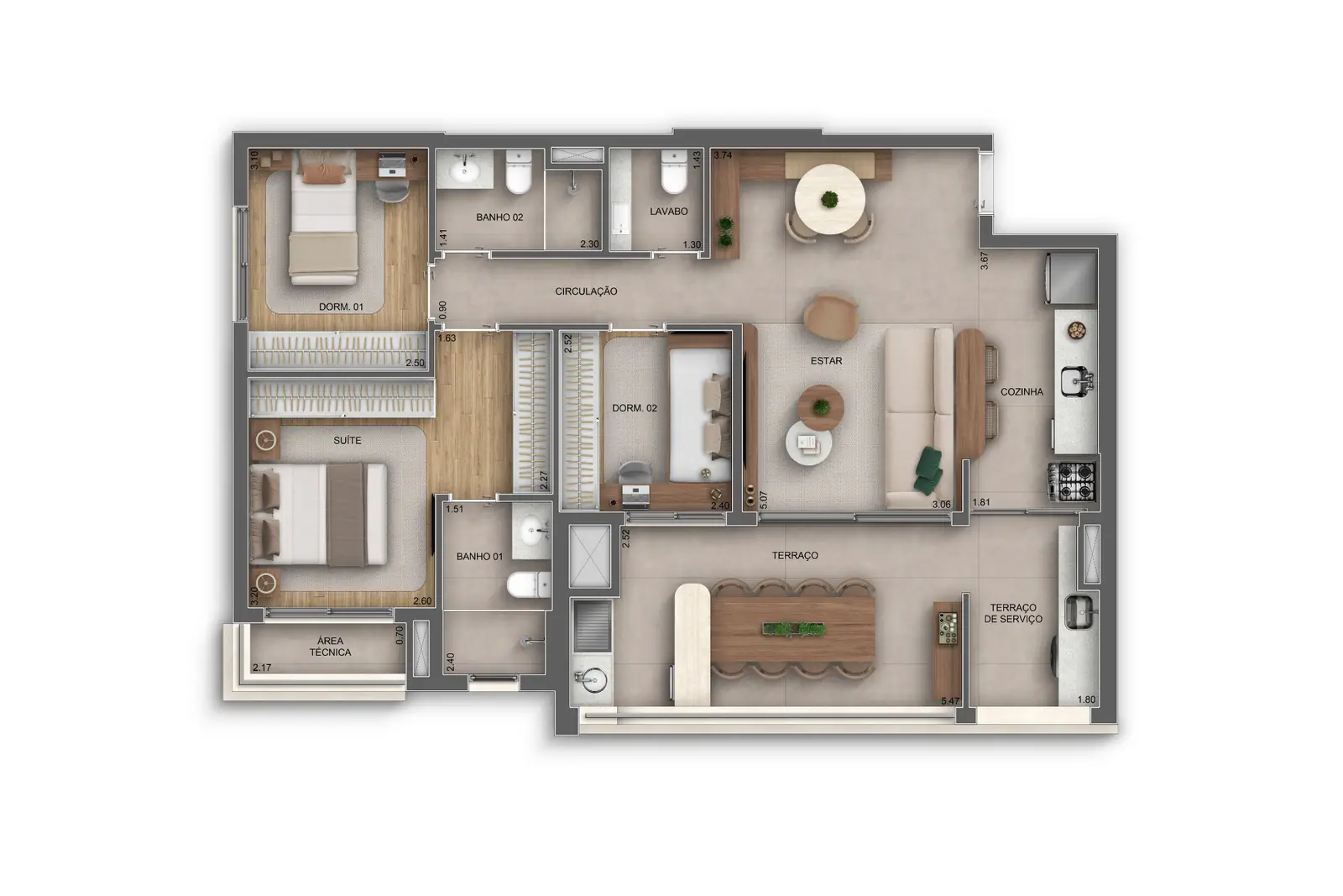 95m² | 3 Dorms. (1 suíte) · Perspectiva artística