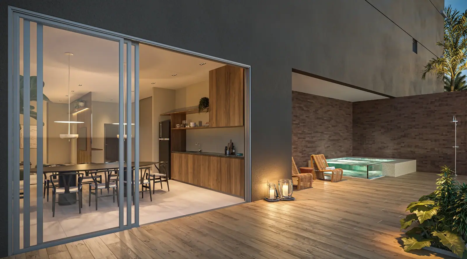 Casa de campo c/ churrasqueira e spa externo c/ 134m² · Perspectiva artística