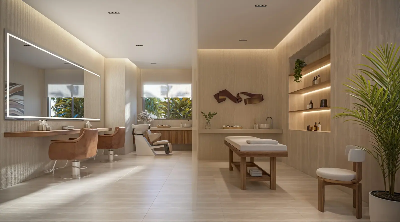 Espaço beauty e sala de massagem · Perspectiva artística