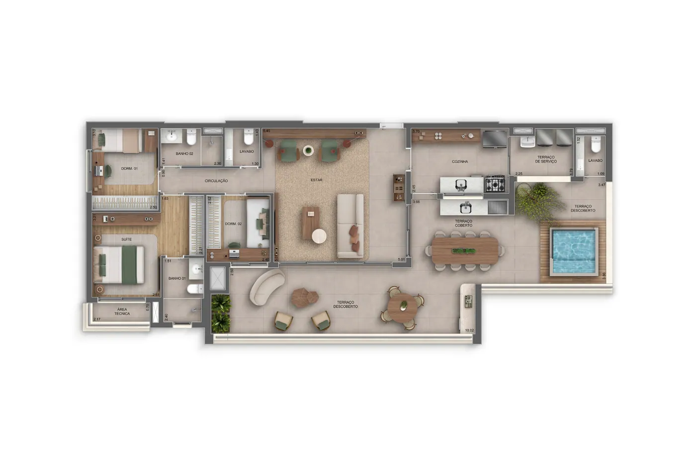 Penthouse - 152m² | 3 Dorms. (1 suíte) c/ lavabo · Perspectiva artística