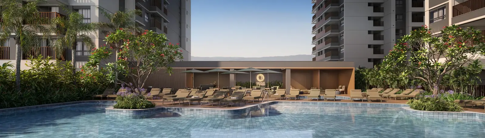 Piscina adulto c/ infra para climatização · Perspectiva artística