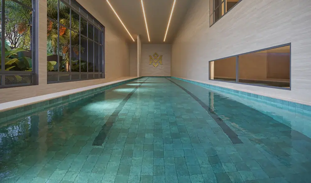 Piscina coberta aquecida - torre 1 e 2 · Perspectiva artística