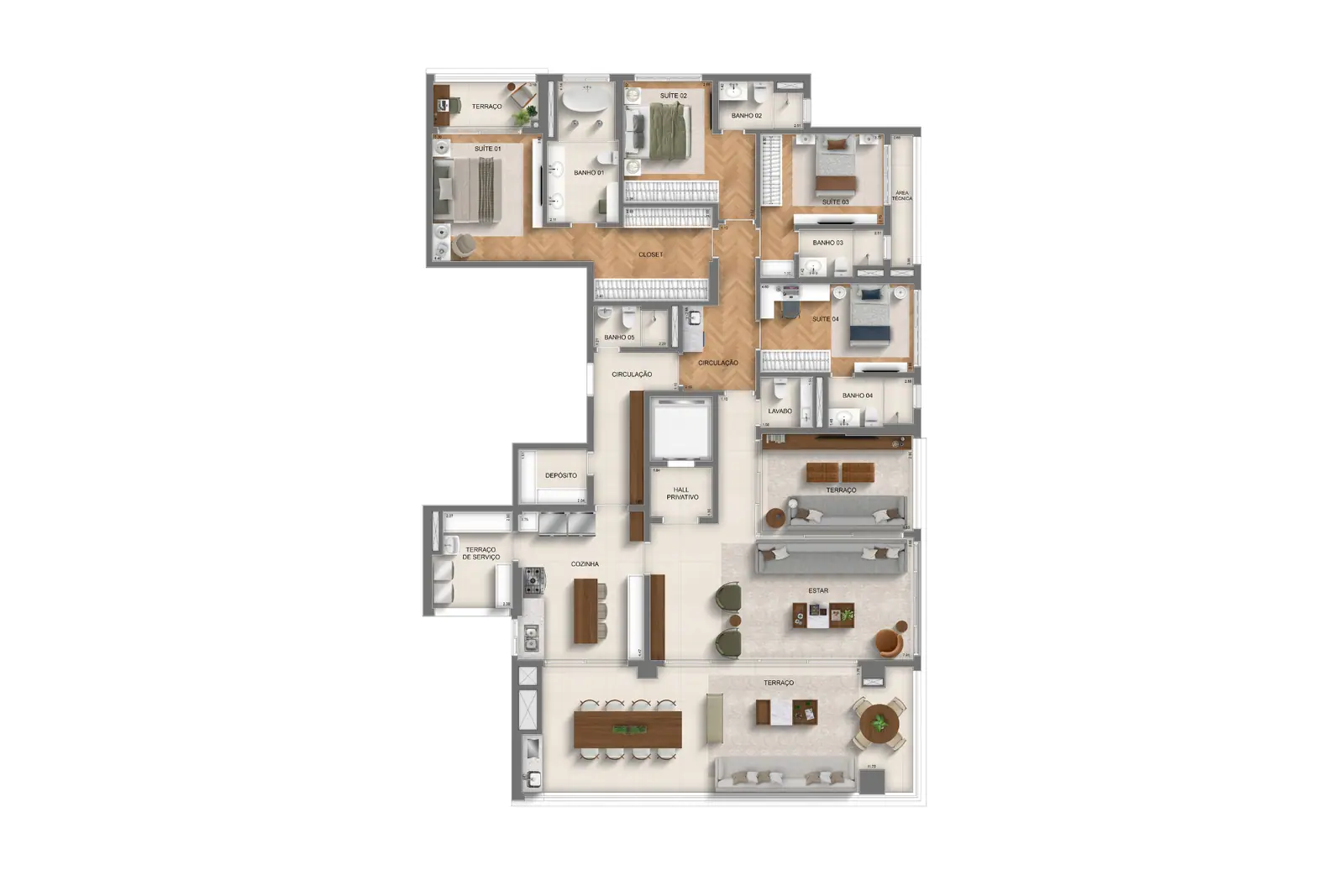268m² | torre 2 | 4 suítes · Perspectiva artística