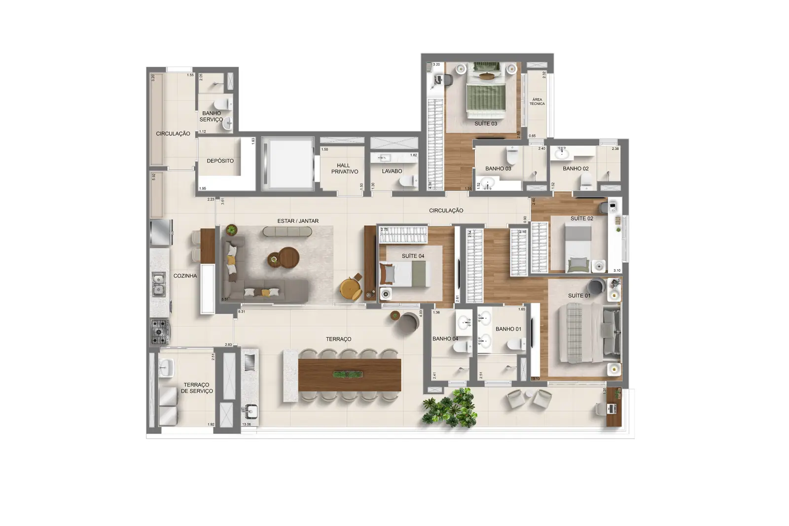 179m² | torre 1 padrão | 4 suítes · Perspectiva artística