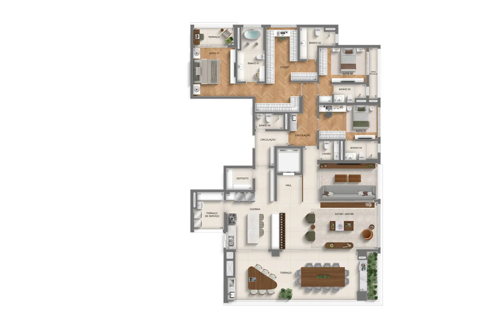 268m² | torre 2 ampliada | 3 suítes · Perspectiva artística