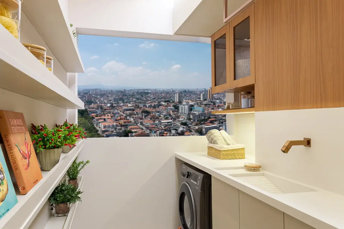 Terraço de serviço do apartamento de 94m² · Foto do decorado