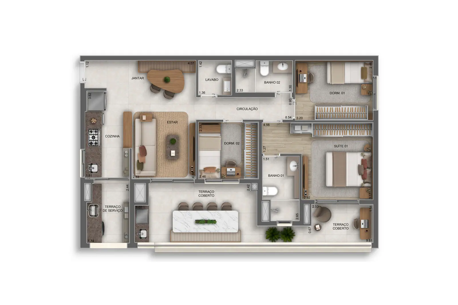 95m² | 3 Dorms. (1 suíte) · Perspectiva artística