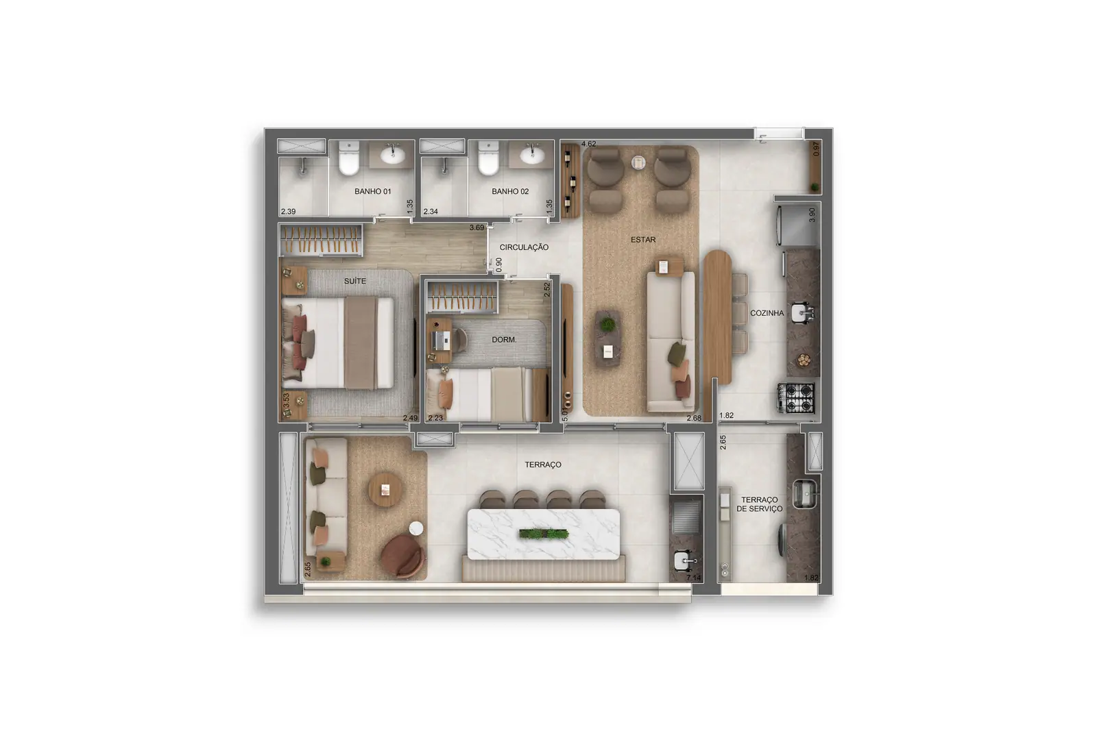 79m² | 2 Dorms. (1 suíte) · Perspectiva artística