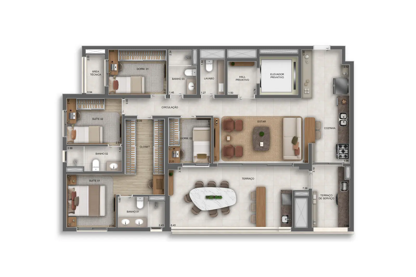 137m² | 4 Dorms (2 suítes) c/ lavabo · Perspectiva artística