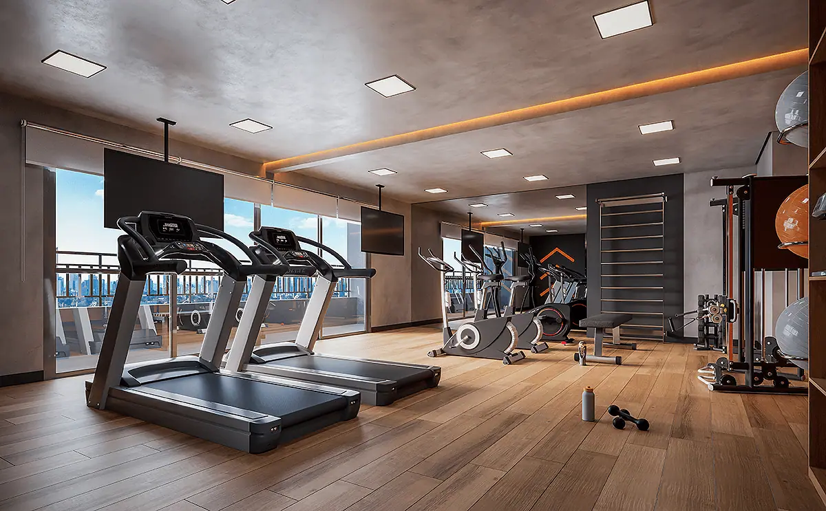 Área fitness residencial | HIS · Perspectiva artística