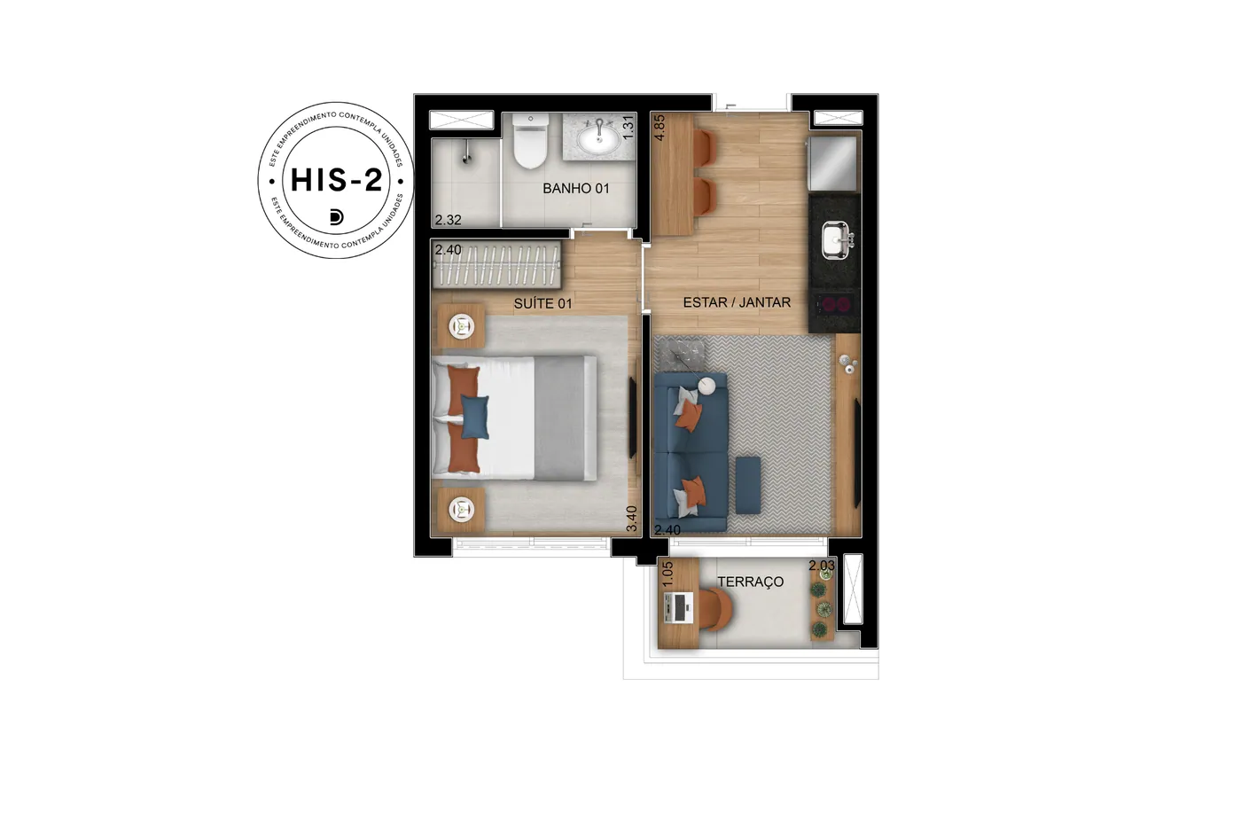 1 suíte – 30m² - finais 1, 2, 3, 9, 10 e 11 · Perspectiva artística