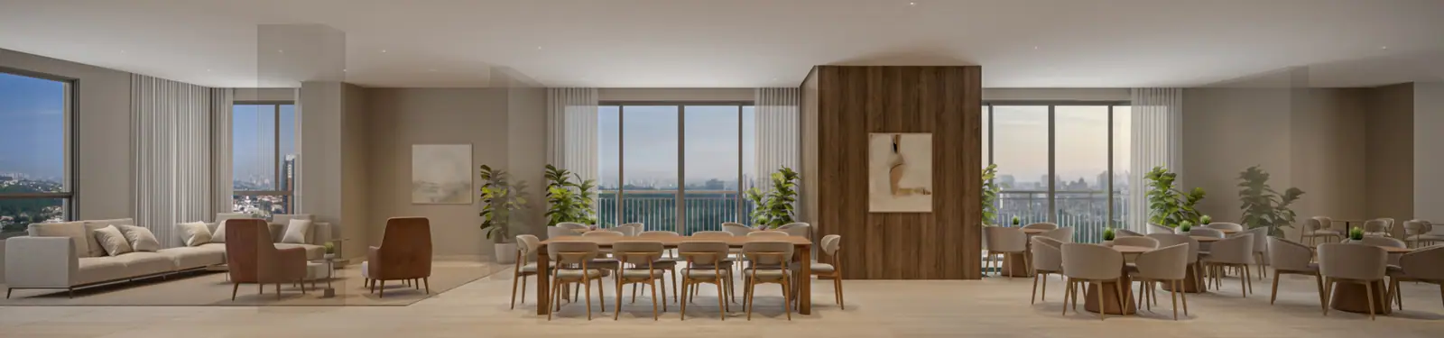 Salão de festas c/ copa, terraço, espaço para bar com 230m² · Perspectiva artística