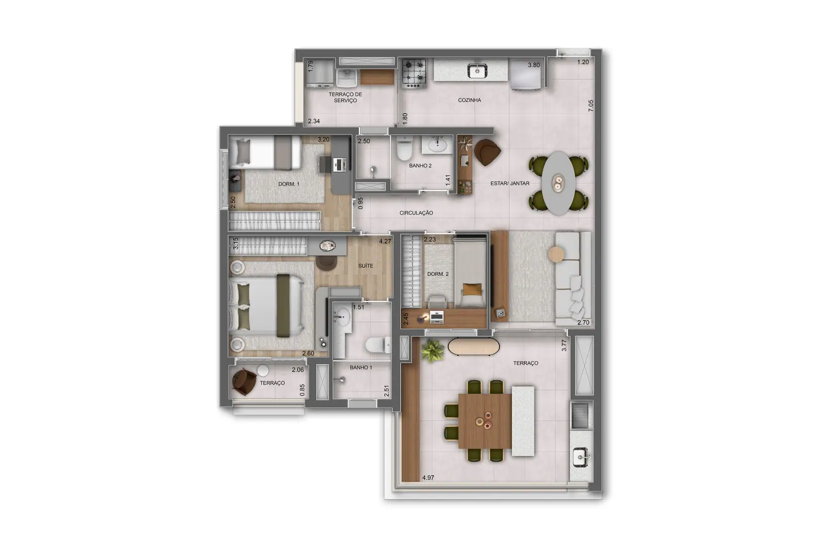 97m² | 3 Dorms. (1 suíte) · Perspectiva artística