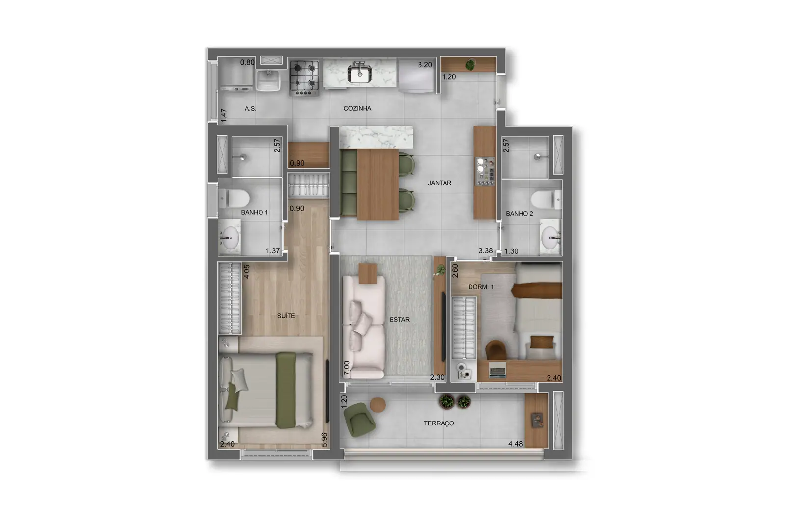 65m² | 2 Dorms. (1 suíte) · Perspectiva artística