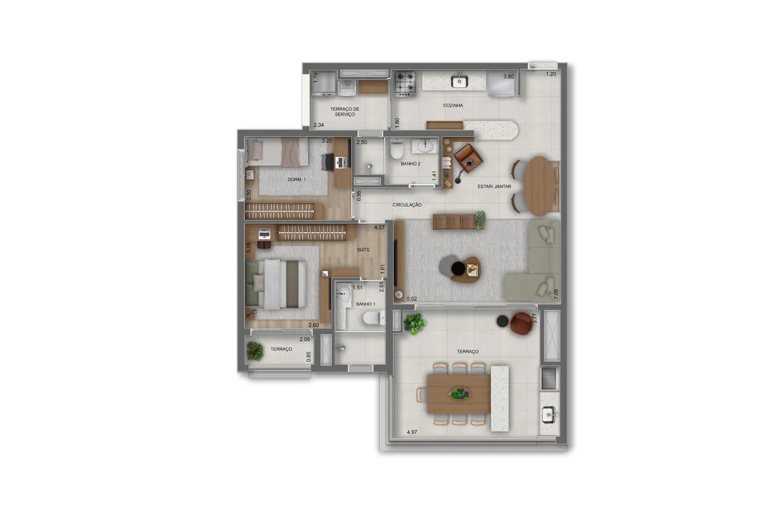 97m² | 2 Dorms. (1 suíte) · Perspectiva artística