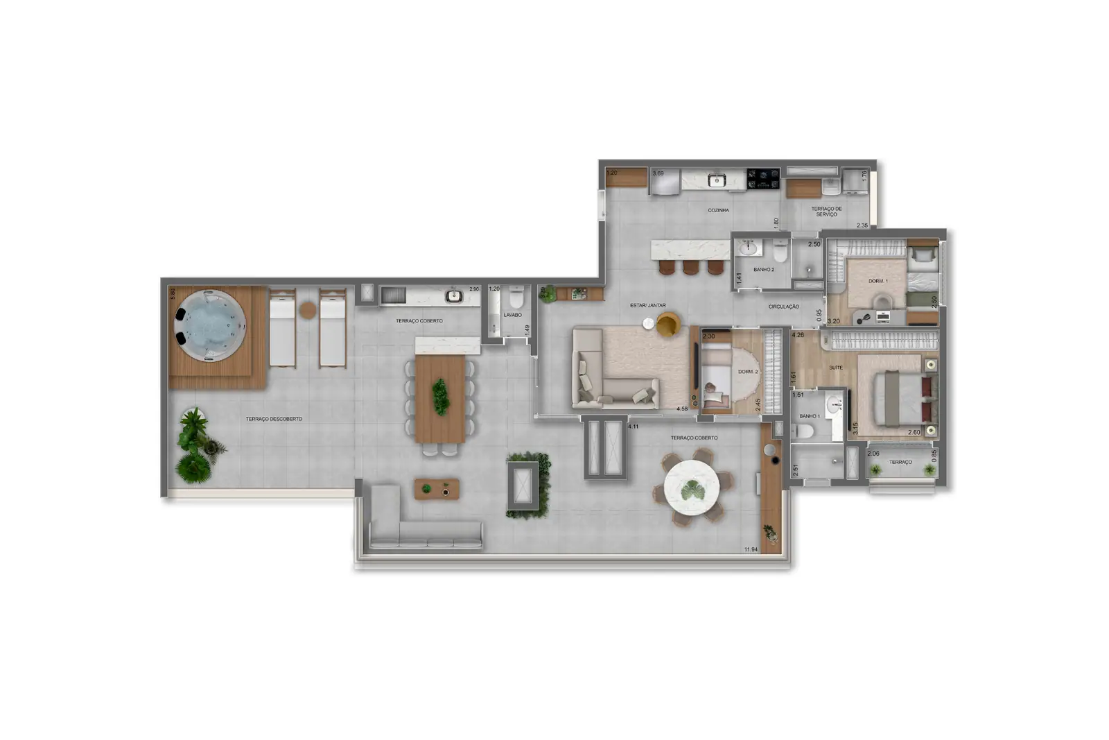 187m² | 3 Dorms (1 suíte) · Perspectiva artística