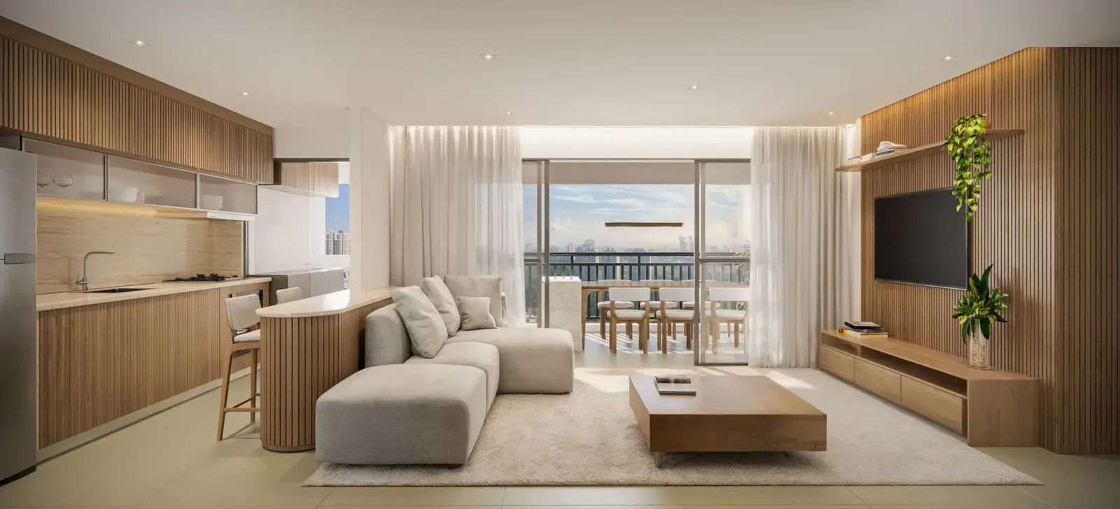 Living ampliado do apto de 90m² · Perspectiva artística