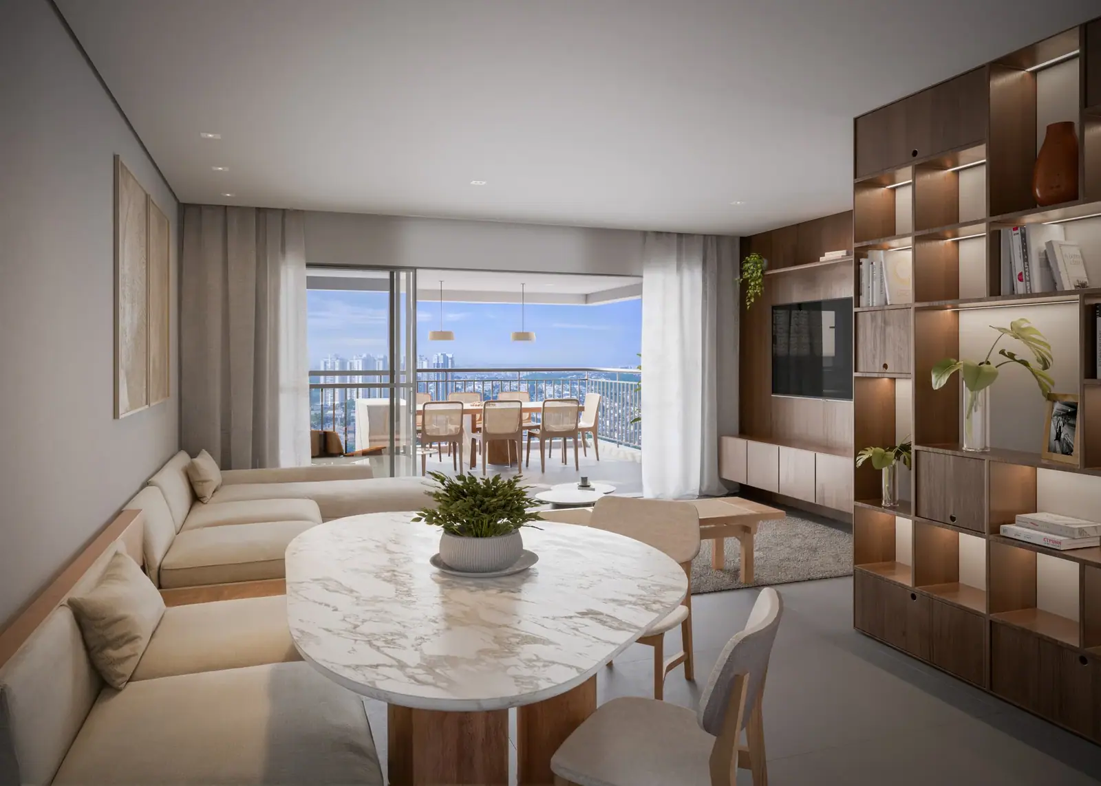 Living do apto de 97m² · Perspectiva artística