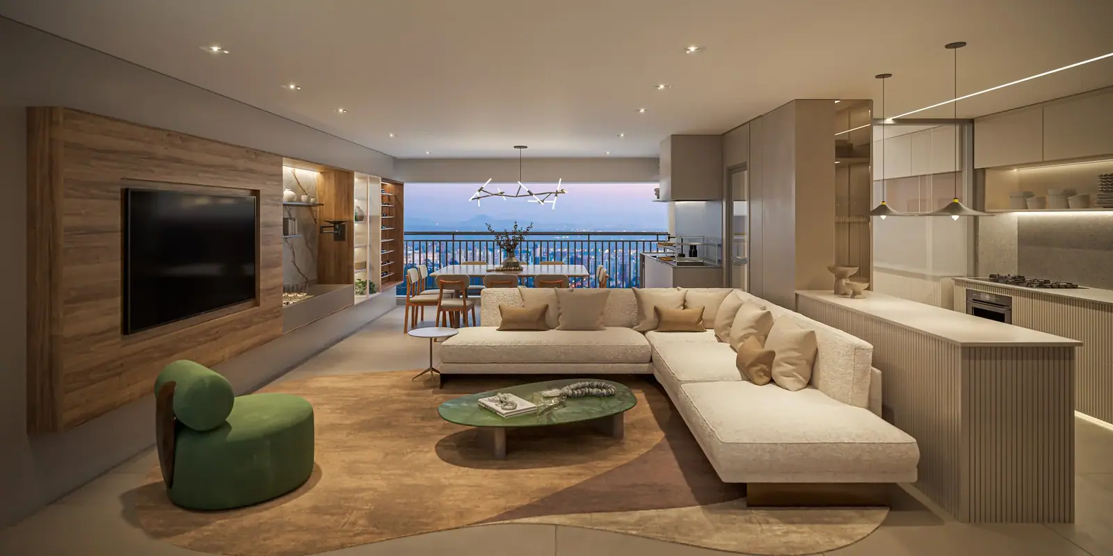 155M² | Living 3 Suítes · Perspectiva artística