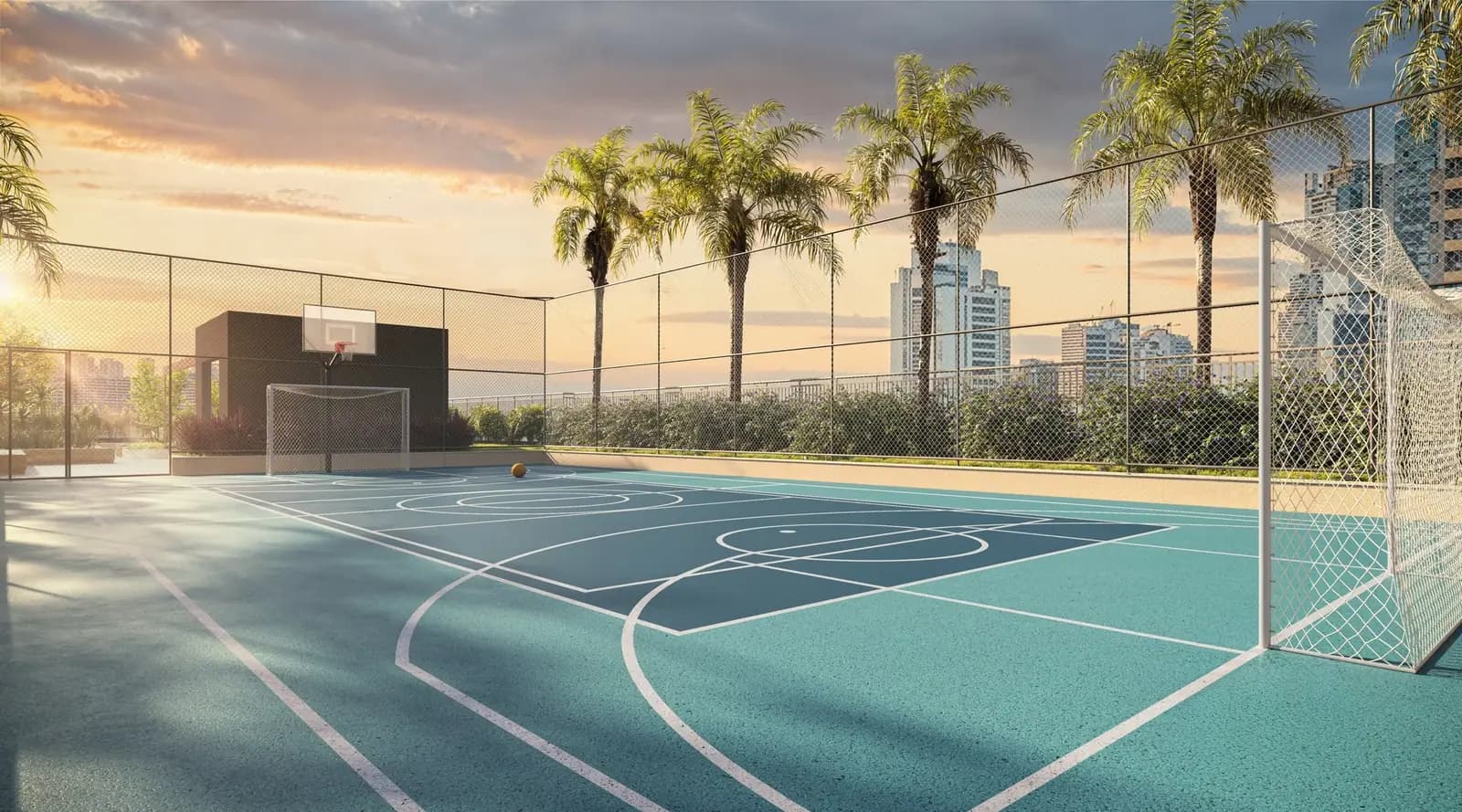 Quadra recreativa c/ marcação para Pickleball · Perspectiva artística