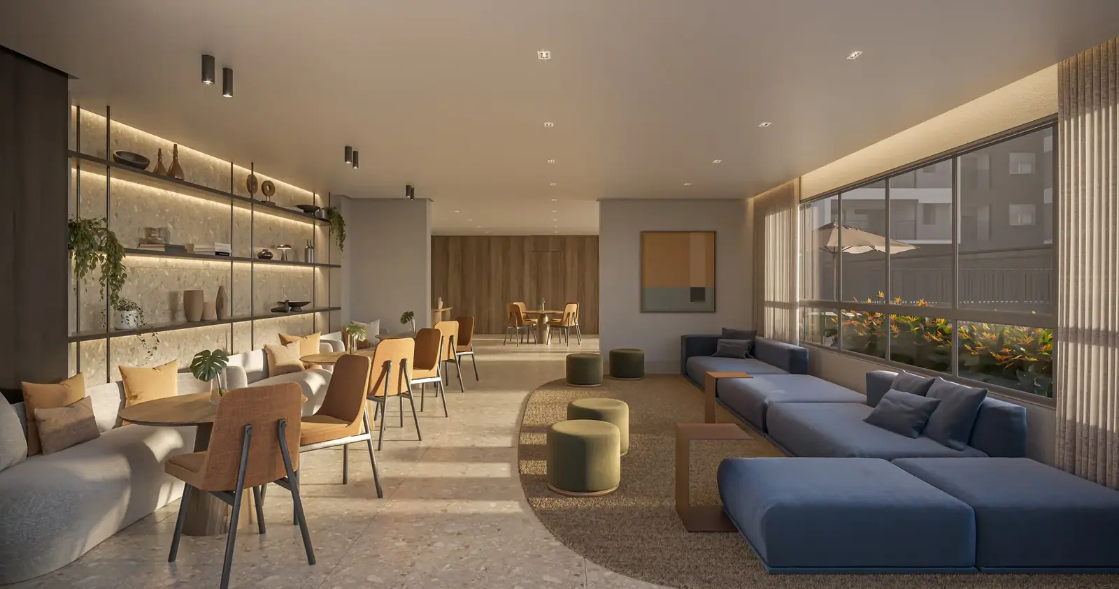 Salão de festas com 102m² · Perspectiva artística