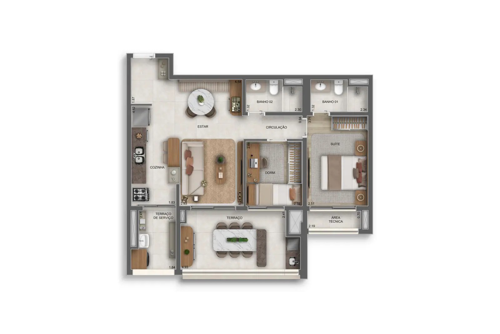 79m² | 2 dorms. (1 suíte) · Perspectiva artística